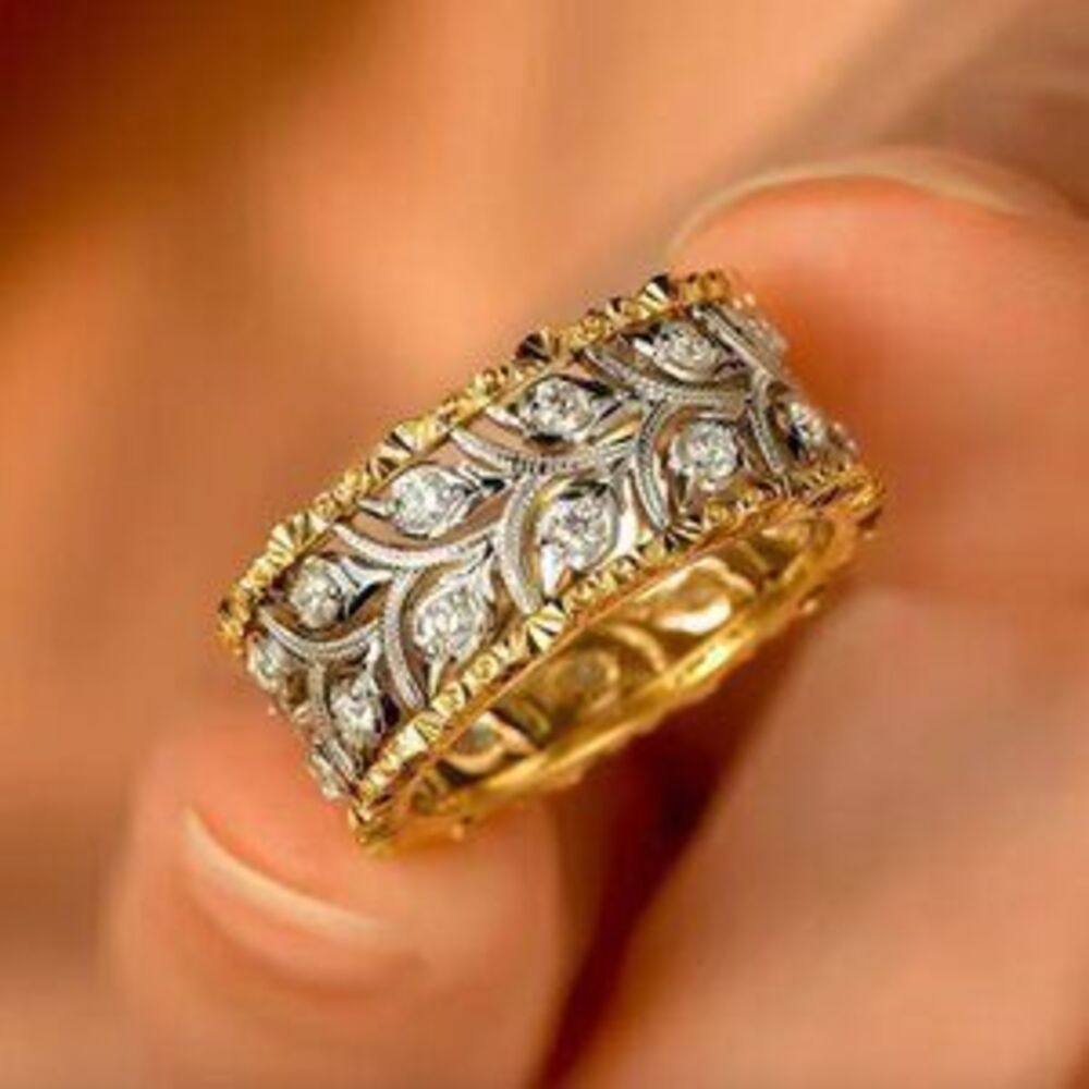 NEW 18k White and Yellow Gold Diamond Ring Two Tone Ring Band